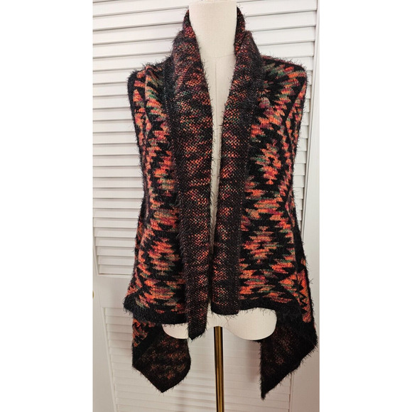 Southwestern Aztec Sweater Cardigan Vest S M L XL Serape Print Shawl Draping OS - Picture 2 of 4